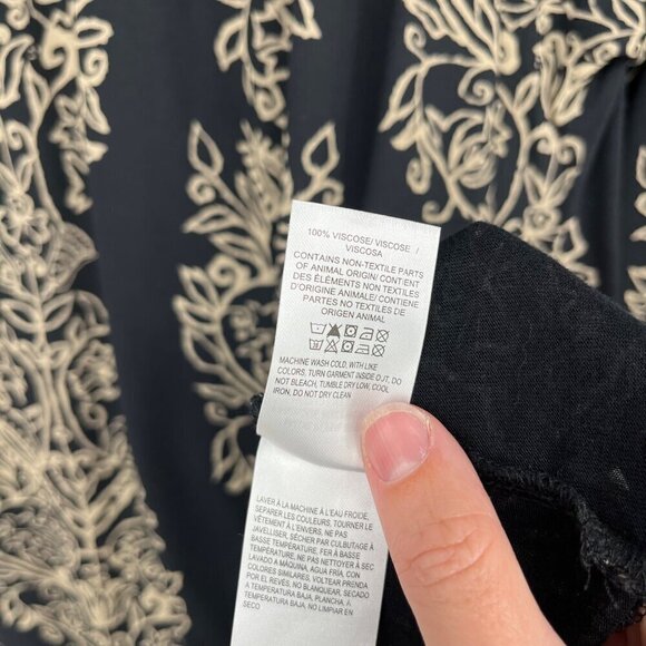 Lucky Brand Boho Tunic Top Blouse Size 3X Black Tan Paisley Print Stretch EUC - Picture 6 of 11